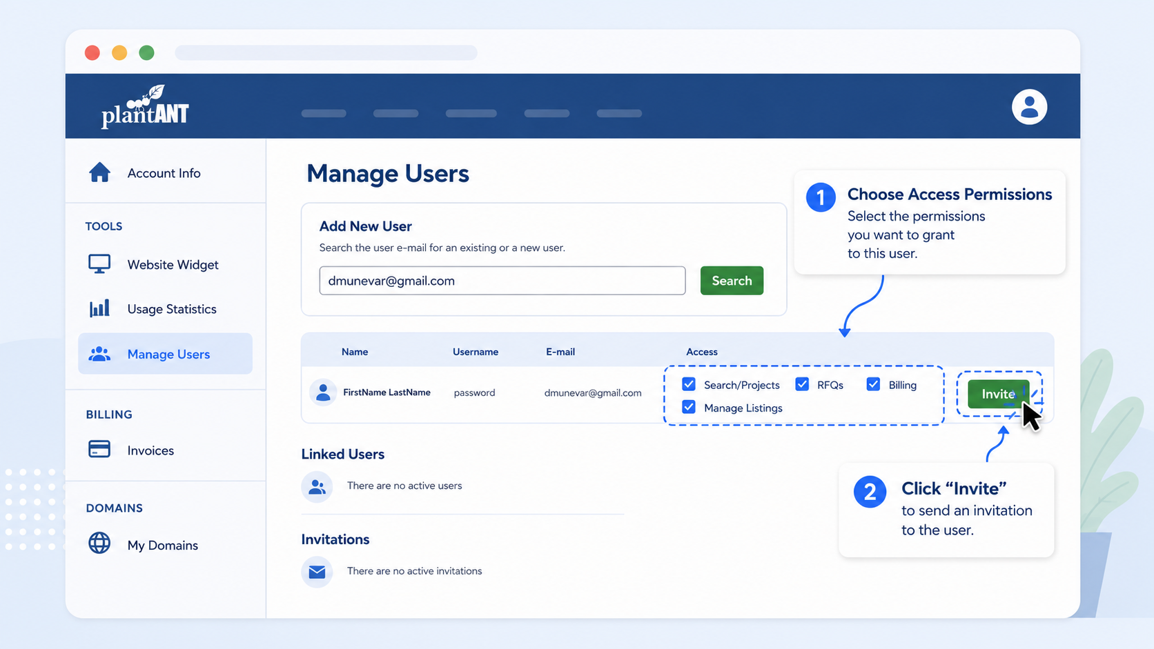 Set permissions &amp; invite