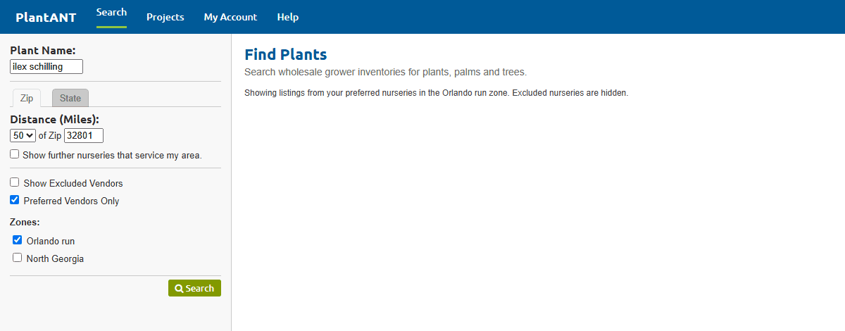Find Plants vendor filters